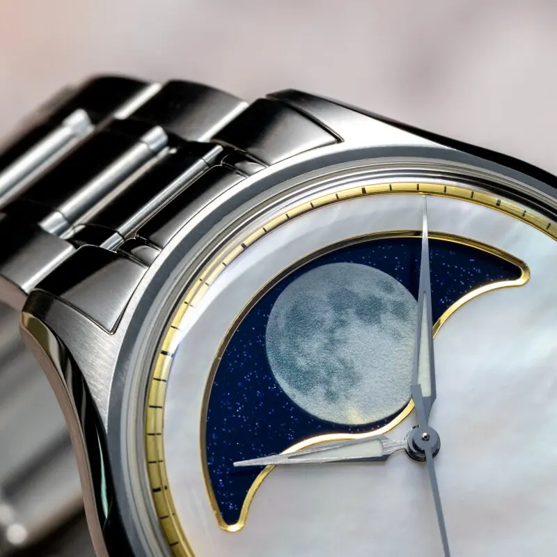 Proxima Men Automatic Watch Moonphase Mechanical Wristwatch Waterproof BGW-9 Luminous Sapphire MOP Dial SW200+PR174 Module