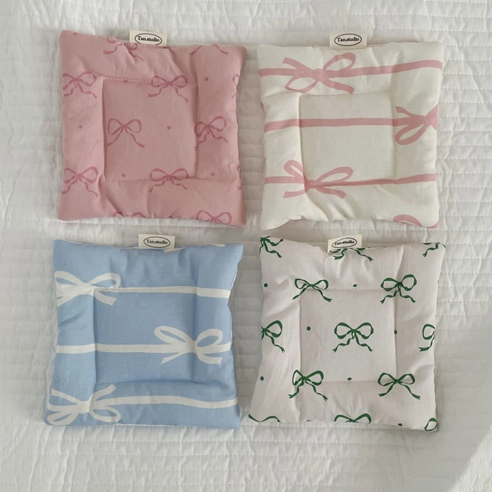 Korean Bow Cotton Coaster Key Storage Jewellery Mat Double-sided Thickened Fabric Sweet Drawstring Portable Accessories