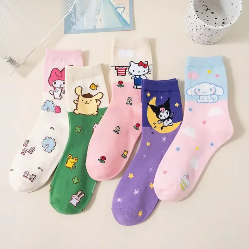 Cotton Socks Anime Stitch Sanrio Pure Cotton Socks Medium Length Socks Combed Cotton Birthday Gift for Girls Friends Boys