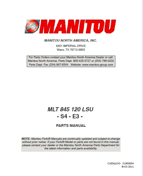 Manitou Forklift Spare Parts 2018