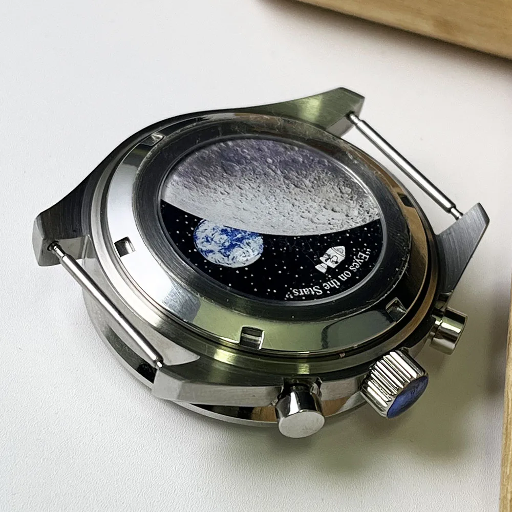 40 ملم للرجال متعدد الوظائف كرونوغراف كوارتز حافظة من الفولاذ المقاوم للصدأ VK63 حركة زجاج معدني أزرق ثلجي #3