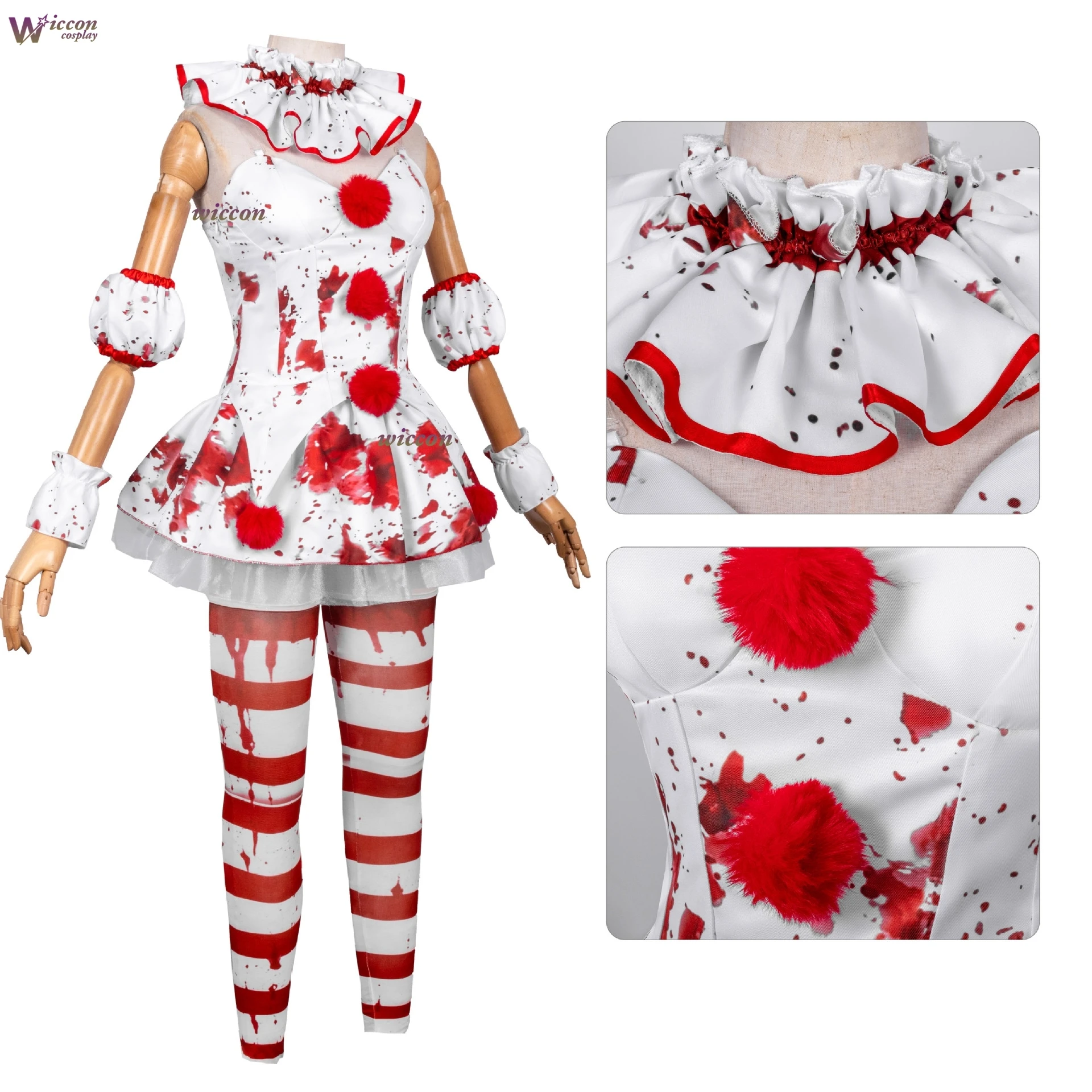 YNot Cos Halloween Scary Clown Dress Cosplay Costume Horror Outfit For Themed Party Gathering Female Fantasia 110-150