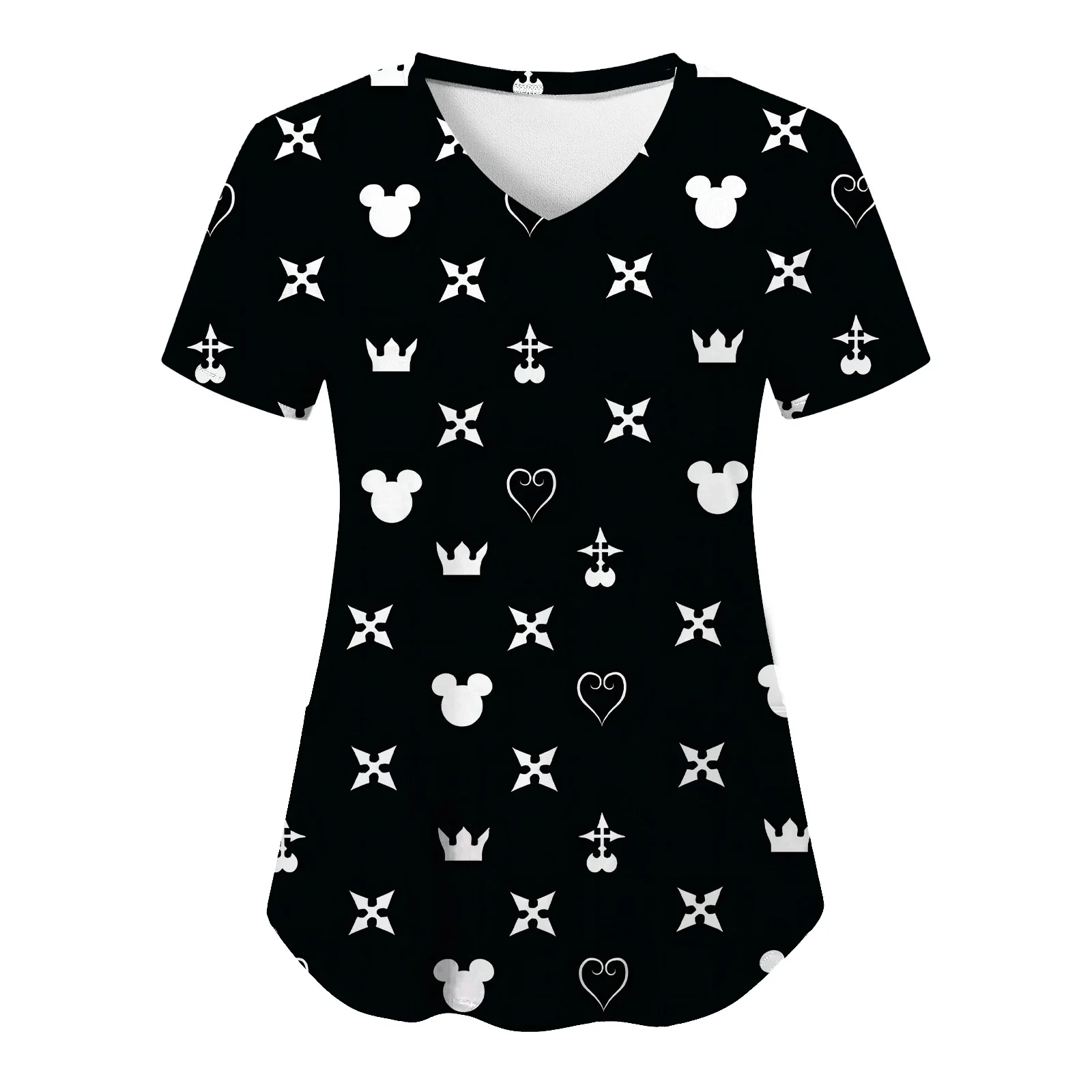 T-shirts V Neck T-shirt Minnie Mouse Tops Nurse Uniform Woman Clothes Mickey Top Women 2024 Summer Pocket Hospital Disney Tees