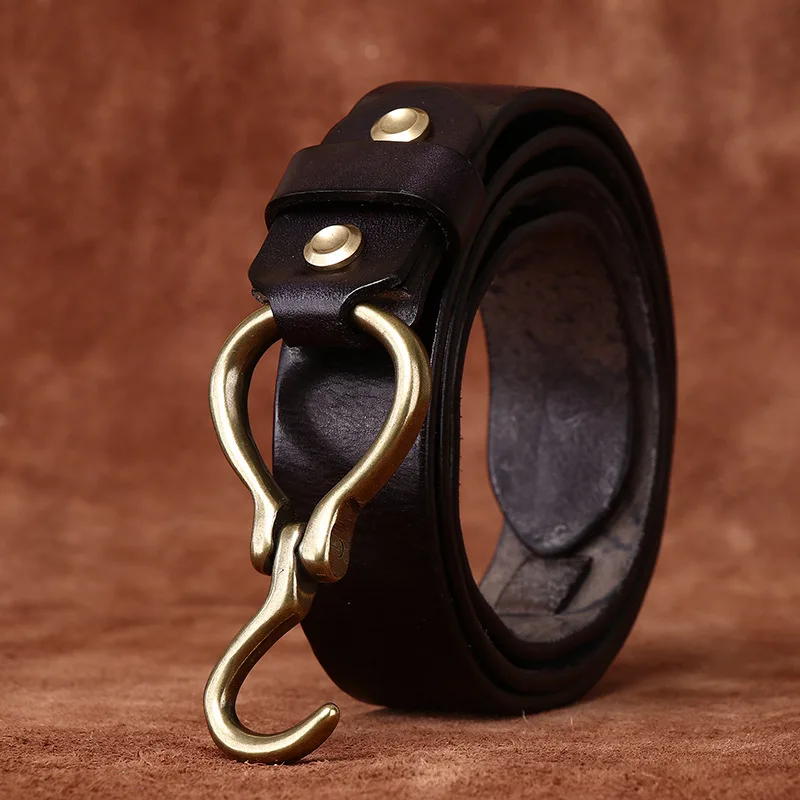 Women's Cowhide Belt Italian Thickened Vegetable Tanned Leather Copper Hook Retro Personalized Trendy Belt 2CM