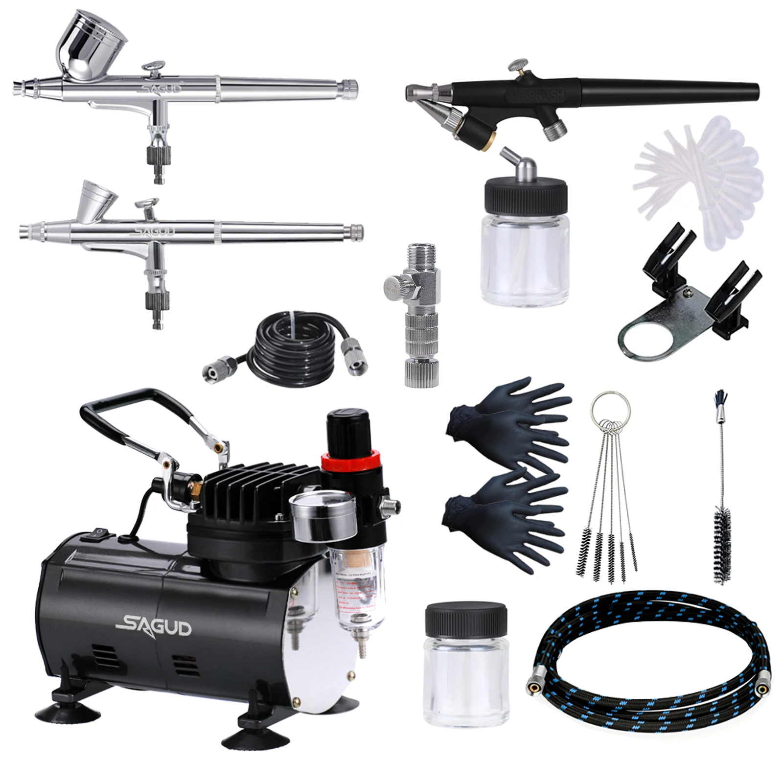 

Airbrush Kit with Air Compressor 3 Professional Airbrush Sets 0.2/0.3mm Gravity & 0.8mm Siphon Feed Spray Gun for Model Painting