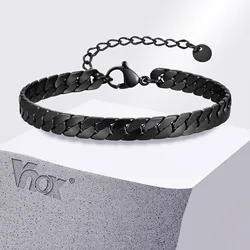 Vnox Gothic Black Cuban Chain Bracelets for Men, Stainless Steel Flat Miami Curb Links Wristband, Simple Metal Jewelry