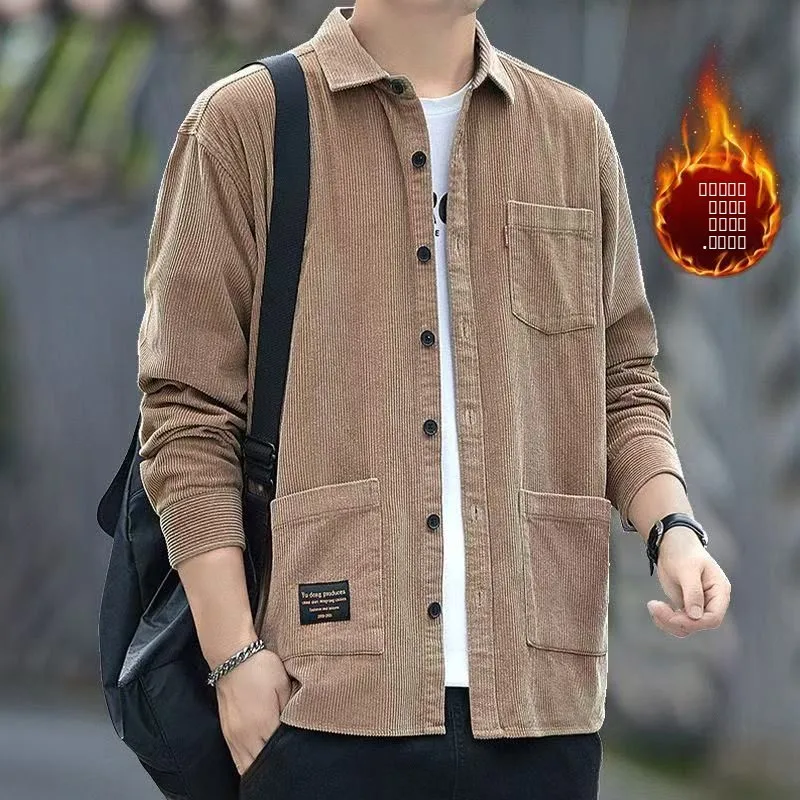 

Men's Fce Lined Thiened Autumn Winter Workwear irt Jaet Casual Loose Multi ket Loose Fit Long Sve Top