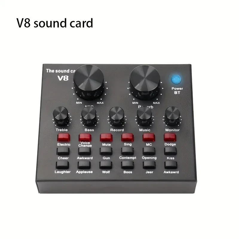 V8 Sound Card Audio Mixer External Headset Microphone Webcast Personal Live Broadcast For Phone Computer Gaming Audio Recording