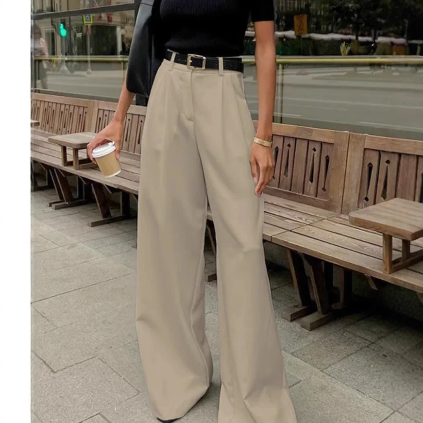 White Commuter Style Suit Pants Women's Fashionable High Waist Casual Floor-Length Loose Simple Long Trousers