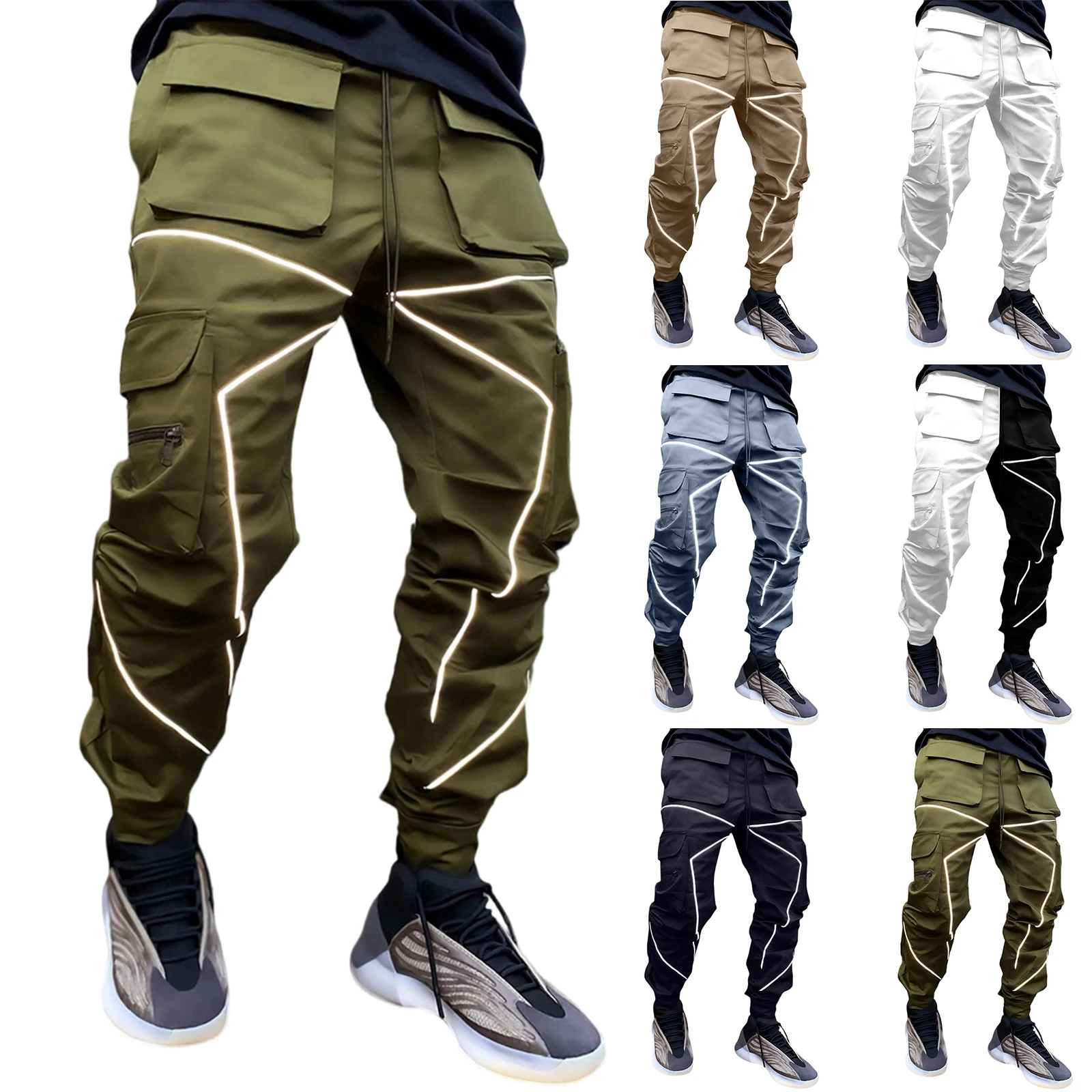 

Men's Reflective Cargo Pants New Hip Hop Casual Joggers Trousers Multi-Pocket Men Sweatpants Streetwear Sports Pant 2025