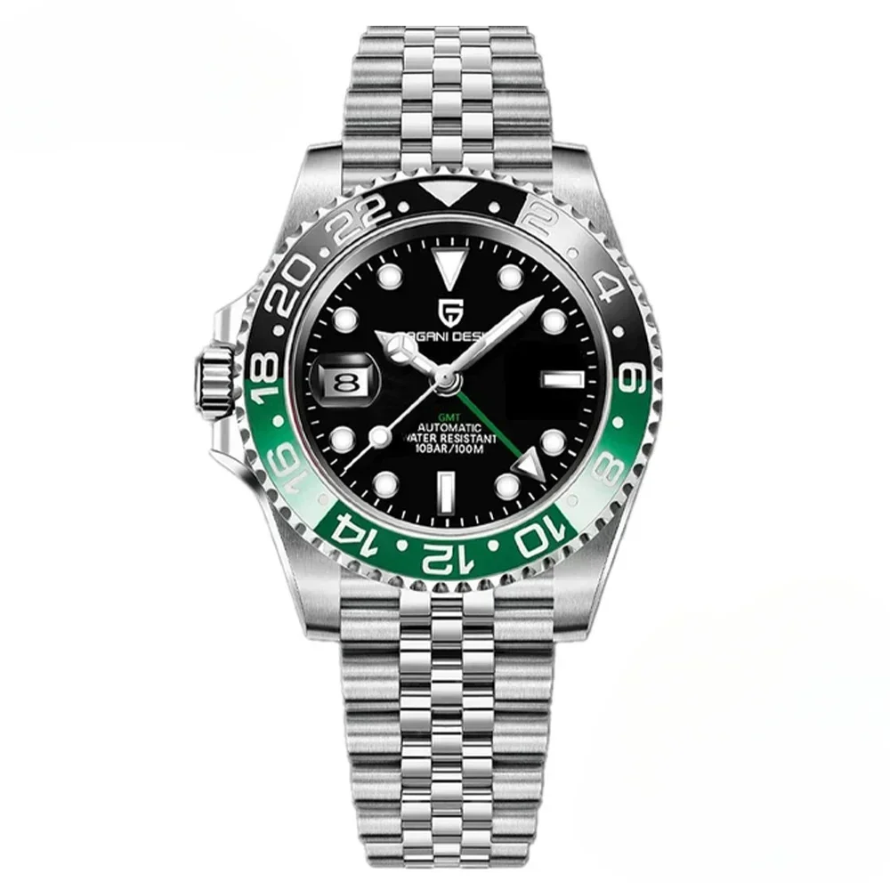 40mm relógio masculino gmt relógio de pulso mecânico automático preto azul ouro safira moldura cerâmica pulseira aço inoxidável personalizado