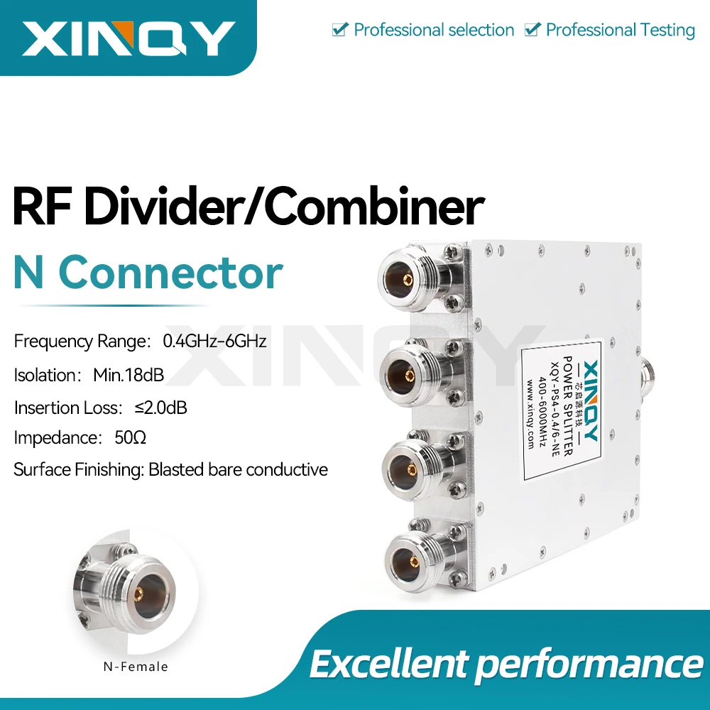 XIQNY 1-to-4 Microstrip Power Splitter, 0.4-6GHz, N-Type Female Connector, for WIFI/GPS/GNSS Signal Distribution