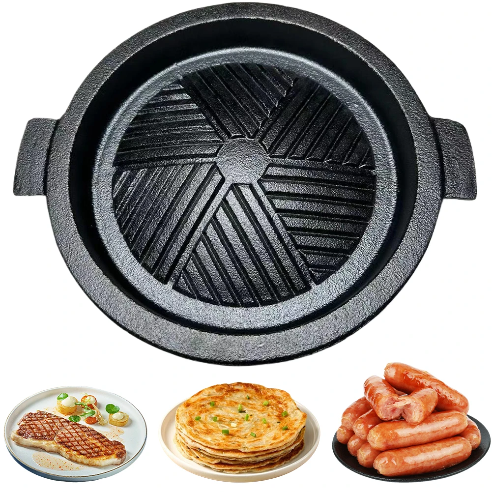 8 Inch Cast Iron Frying Pan with Dual Handles Griddle Non-Stick Skillet Pan for Open Fire and Gas Stoves