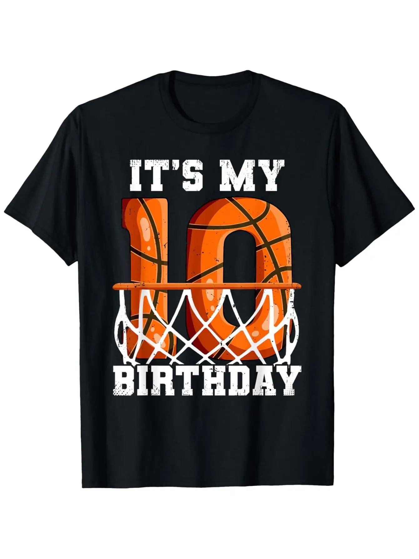 Sporty Men's Black Graphic T-Shirt Basketball Hoop Number 10 It's My Birthday Bold Letter Print Orange Ball Net Graphic 100% Cotton Heavyweight Short Sleeve Casual Streetwear Tee