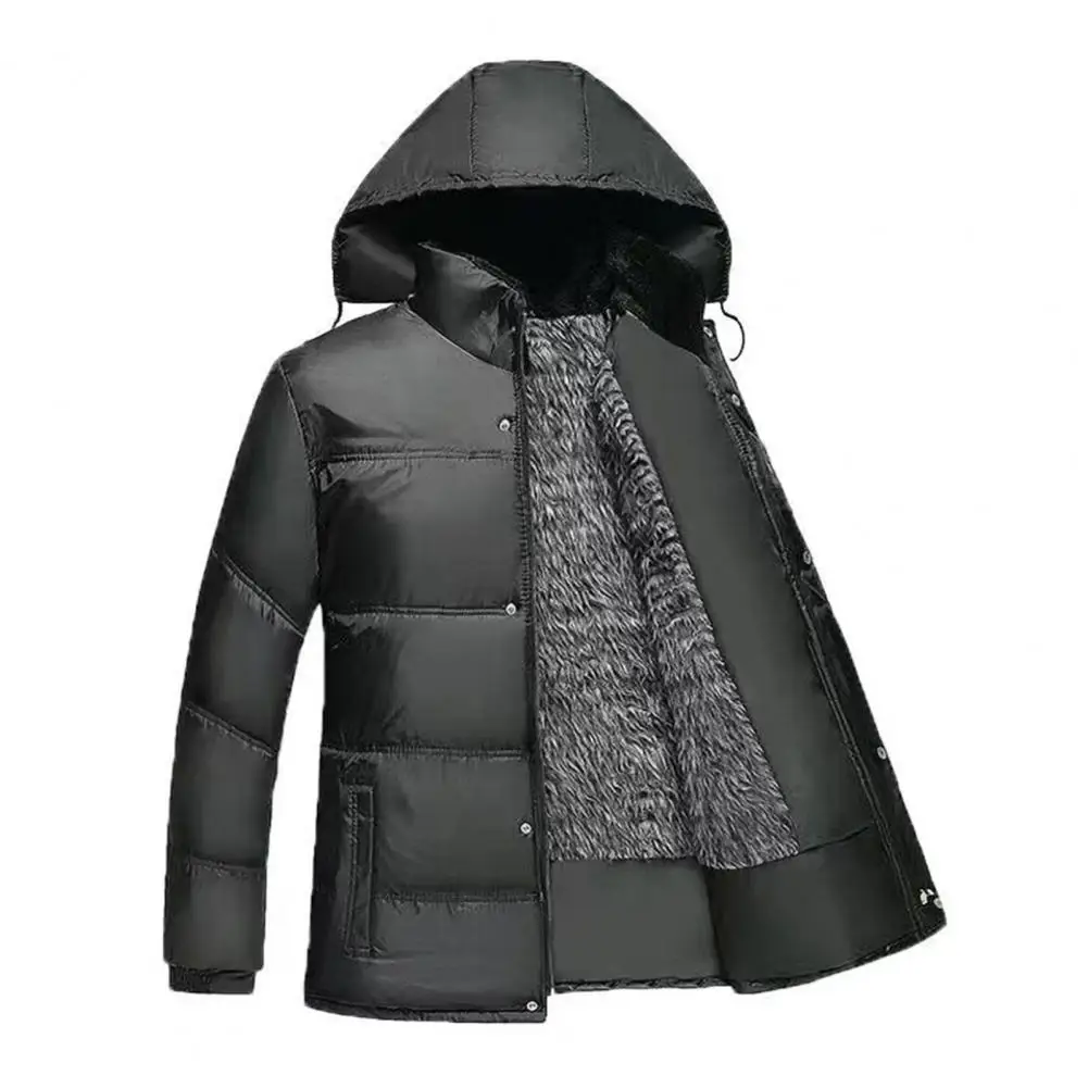 Inverno Para Baixo Homens Casaco Cor Sólida Stand Collar Plush Altamente Quente Zip-up Homens puffer Jacket para Ao Ar Livre jaqueta masculina