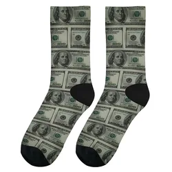 Dollar pattern retro style men's mid-tube socks, novelty funny crew socks, skiing outdoor cycling fitness, gift ideal choice.