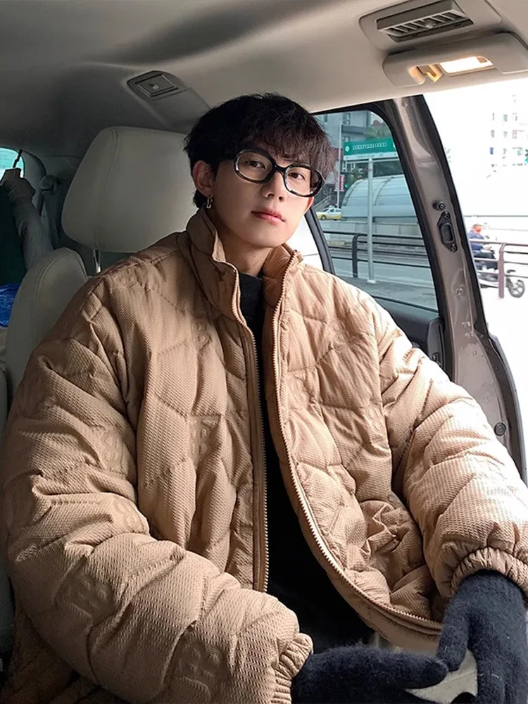 

Мужская зимняя коричневая куртка-пилот из хлопка, текстурированная, высококачественная, модная, брендовая, с воротником-стойкой, на хлопковой подкладке, на молнии, повседневная, размер L