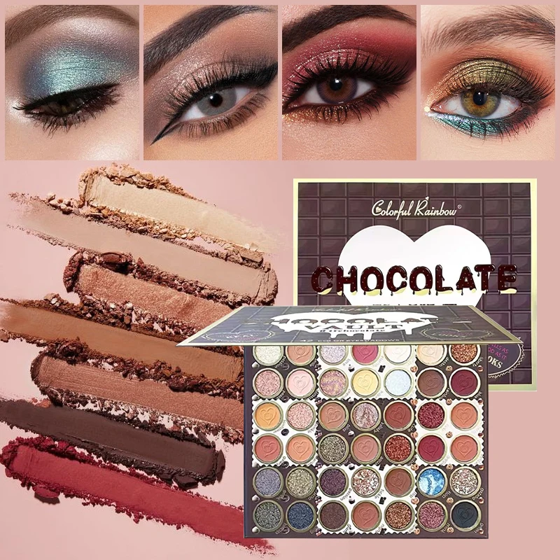 42色のチョコレートメイクアップパレット、ハート型、パール光沢＆マット仕上げ、デイリー＆パーティー、クリスマスギフトに最適なプレミアム仕上げ
