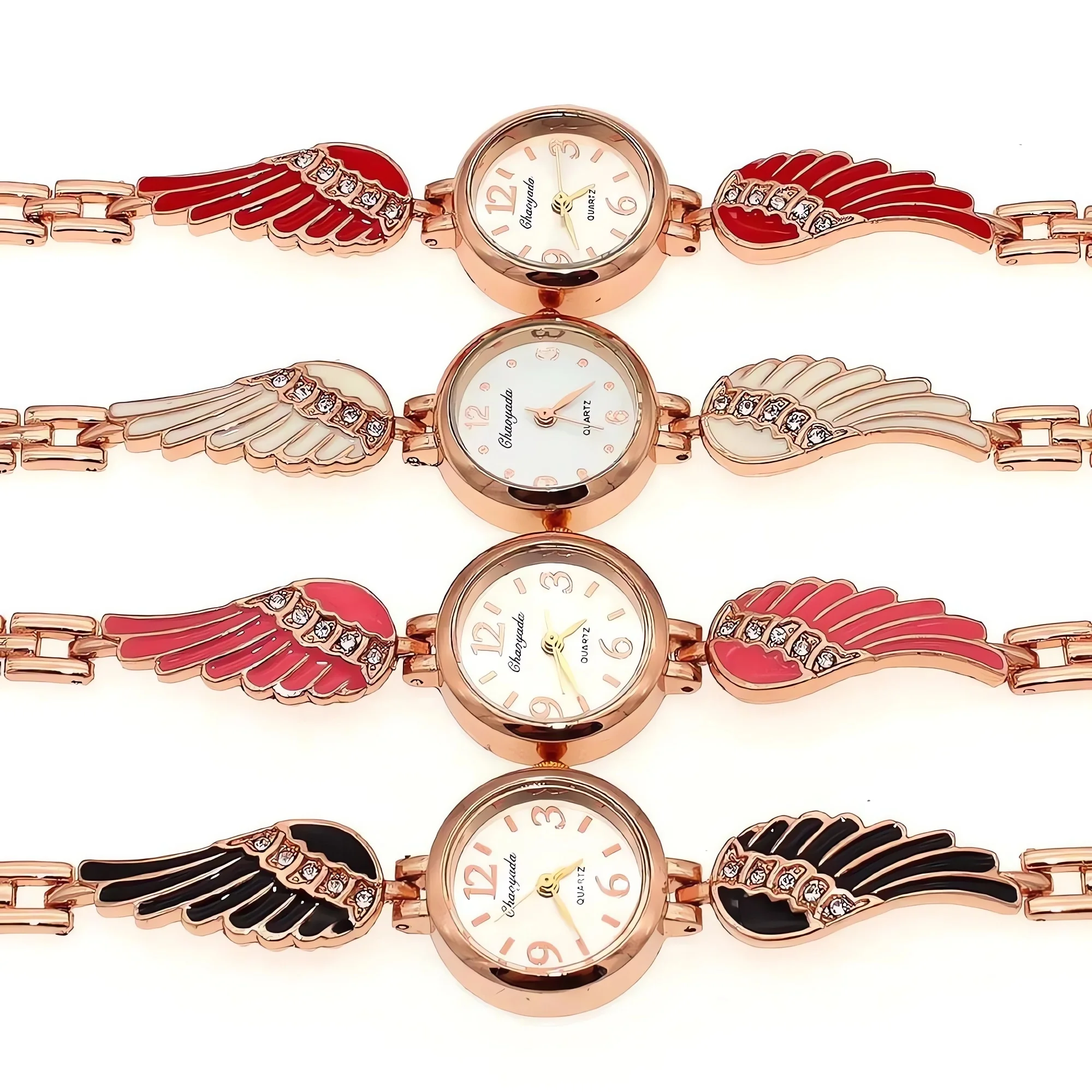 

Красочные наручные часы с кристаллами и стразами в форме крыльев ангела для женщин и девочек, кварцевые часы