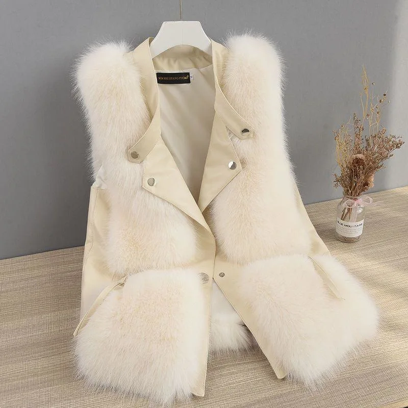 

High Quality Imitation Fox Fur Vest Jacket Women Fur Vest Jacket 2025Winter Waistcoat Long Fur Vest Female Vestcoat Sleeveless