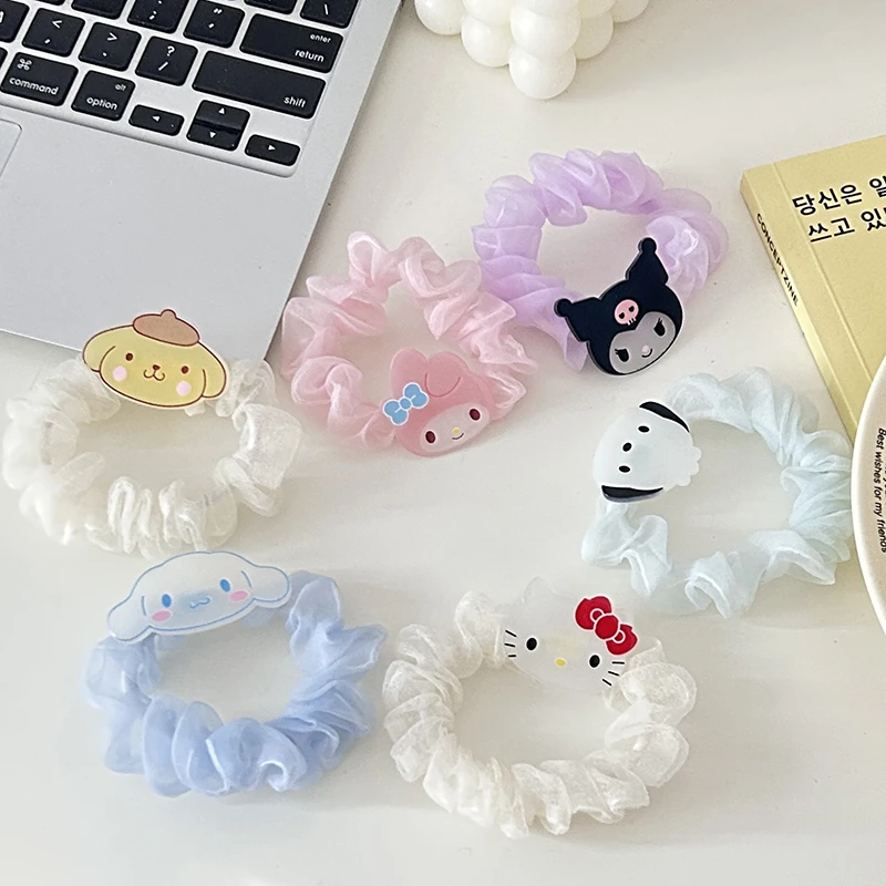 Leuke Cartoon Haar Scrunchie Kawaii Kuromi Hello Kitty Mijn Melodie Cinnamoroll Haarstropdas Voor Meisjes Haartouw Haaraccessoires