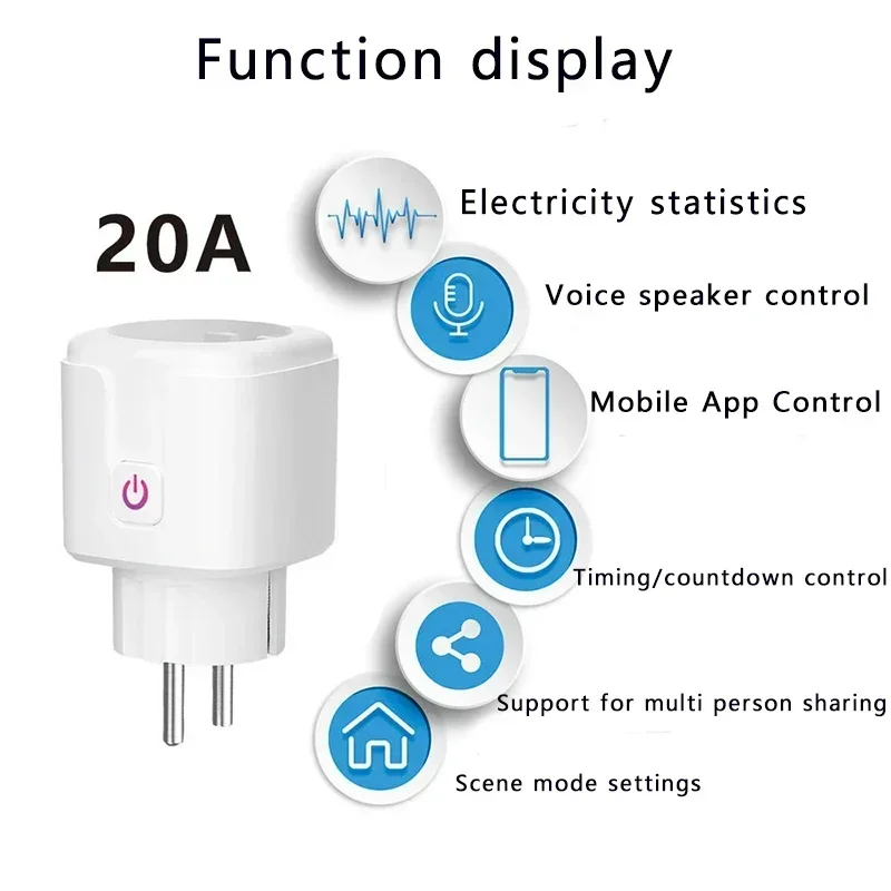 16A,20A Smart Plug WiFi Socket EU Power Monitoring Timing Function Works with Alexa, Google Home, Alice, Smart Life Home