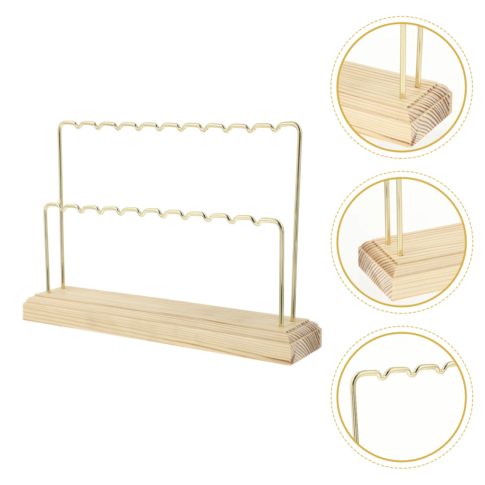 

Earring Display Jewelry Organizer Jewelry Holder Organizer Golden Smooth Firm Base Wood Earring Rack for Selling