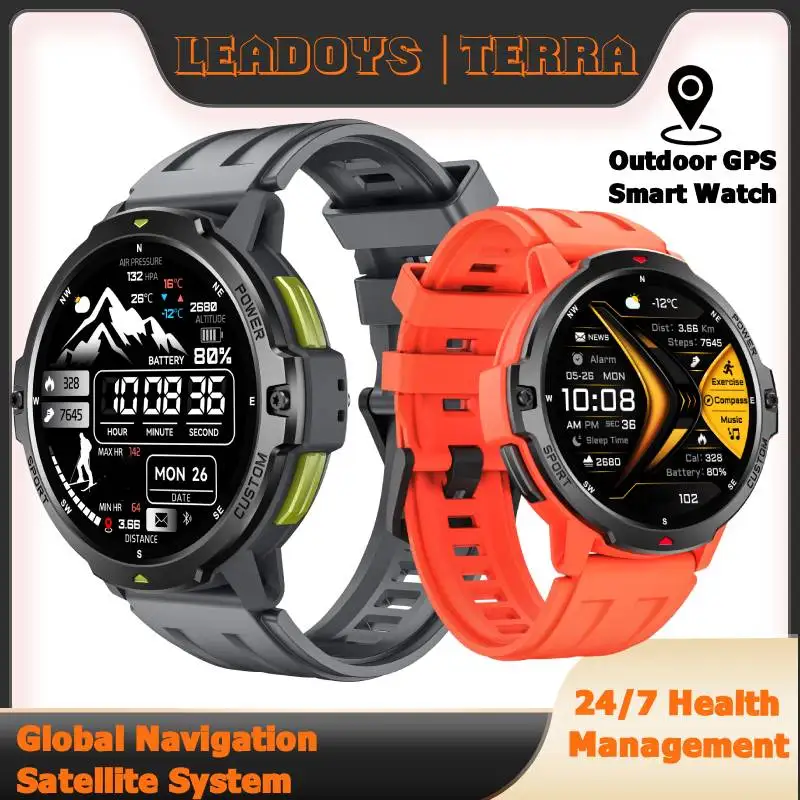 

Outdoor Sports GPS Smart Watch 7/24 Health Tracking 100+ Sports Modes 25Days Standby Time 200+Watc Face BT Calling Compass Watch