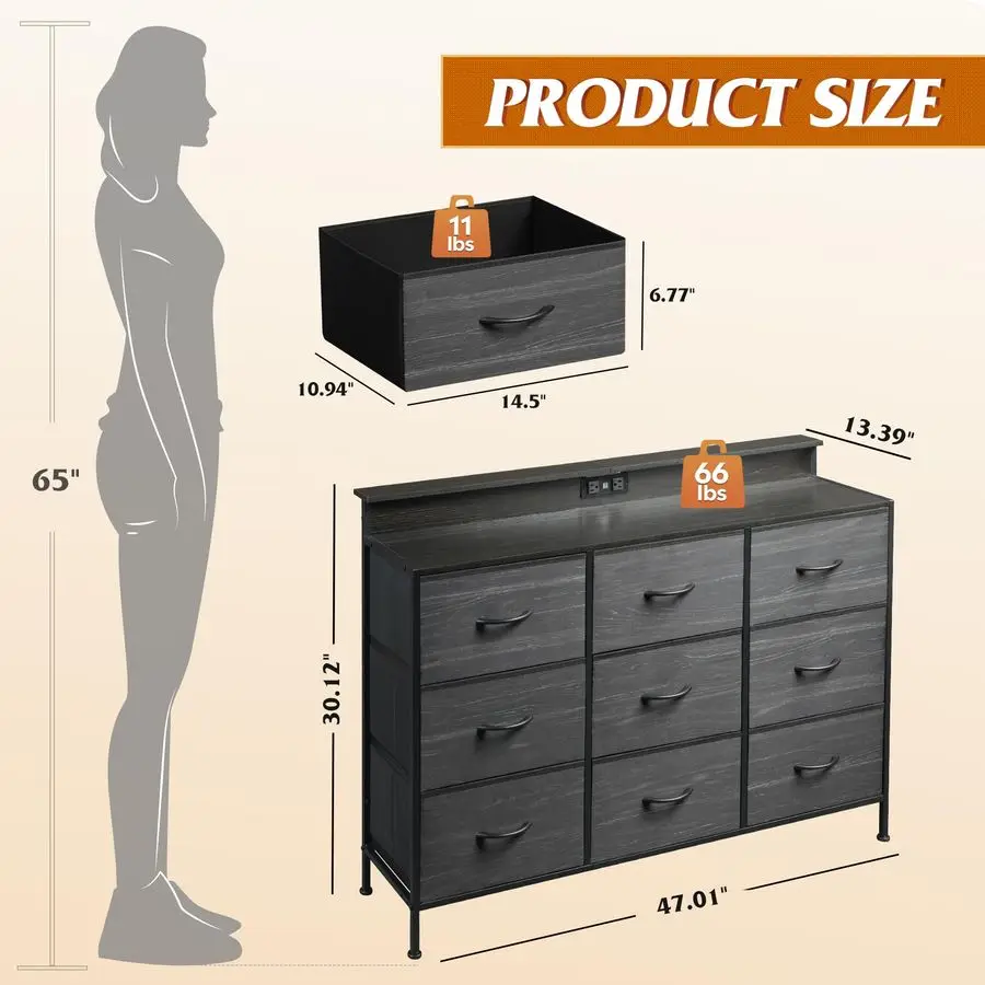 ตู้วางทีวีสีดำสำหรับทีวีขนาด 45, 50, 55 นิ้ว, ศูนย์รวมความบันเทิงพร้อมไฟ LED และแท่นชาร์จ, ตู้ลิ้นชัก