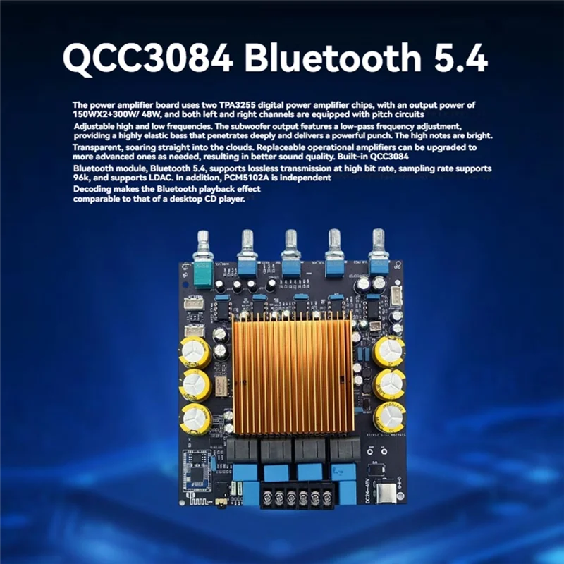 A13E-TPA3255 Amplifier Board HIFI 2.1 Channel QCC3084 Bluetooth 5.4 Power Amplifiers 150Wx2w+300W Amplificador - Image 5