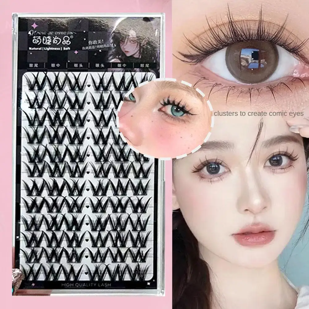 10 file Manga Eye Ciglia finte a forma di A Ciglia umidificate Ciglia spesse Manhua a spillo Naturalmente morbide Douyin Trucco Estensione ciglia