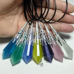 Natural Opal Stone Pendulums Hexagon Column Crystal Point Silver Color Chakra Crystal Pendants Reiki Pendulum Dowsing Pendule