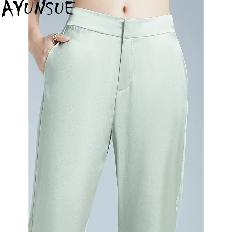 AYUNSUE 95% Mulberry Silk Women Pants Summer 2024 Trending Fashion Trousers Womens Casual Harem Pants Womans Clothing Pantalone