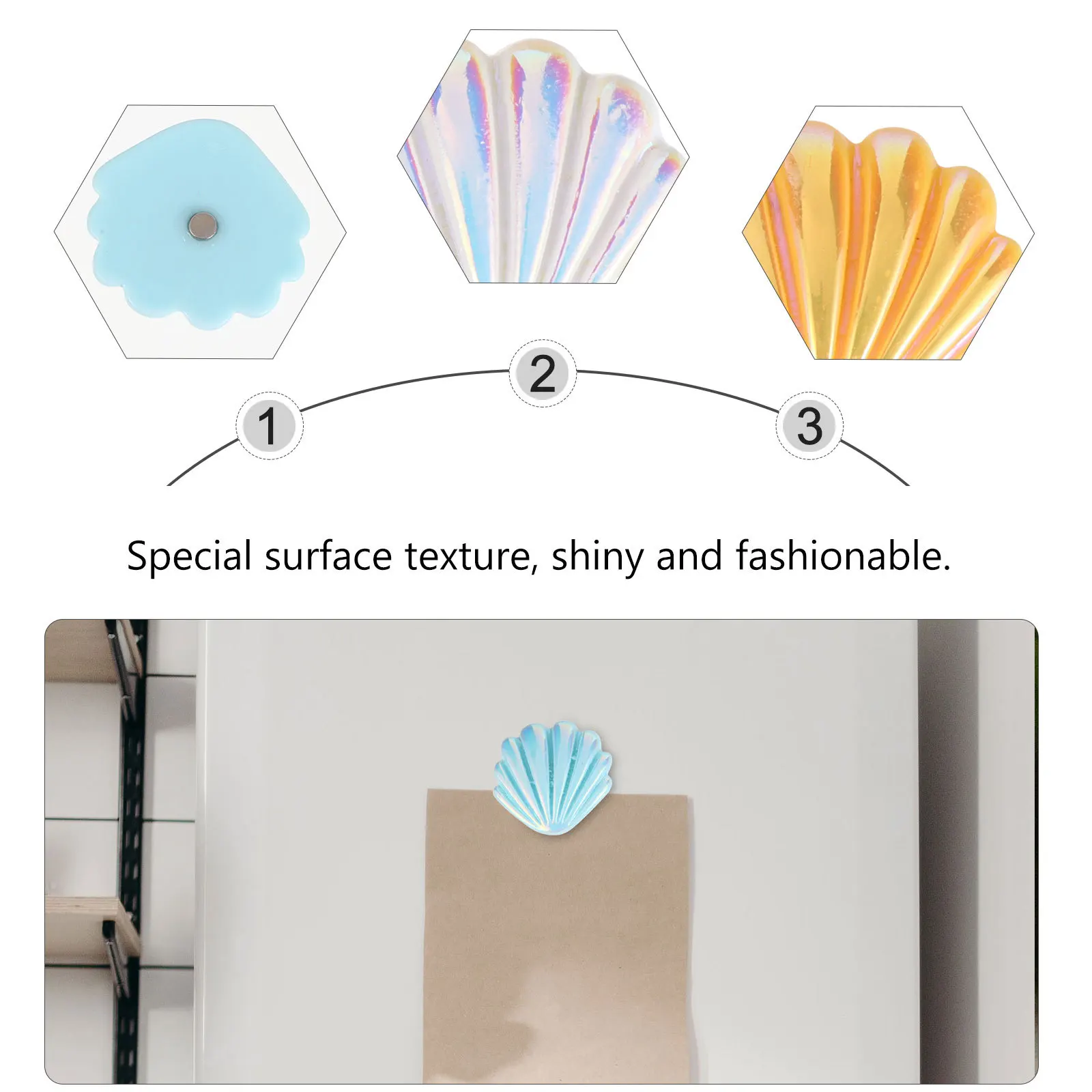 

6Pcs Shell Shaped Resin Fridge Magnets Sticker Refrigerator Magnet Decor Kitchen Home Organization Tool Hold for Notes