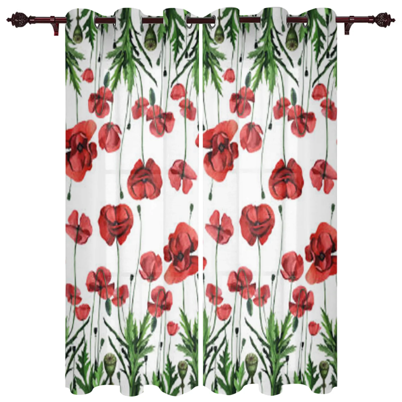 

Modern Window Curtains Watercolor Pattern with Wild Red Poppies Luxury Fashion Curtains for Living Room Bedroom Kitchen Drapes