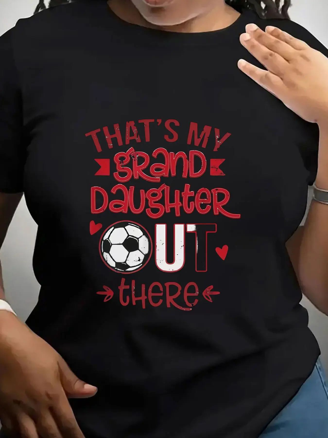 Women's Trendy Crew Neck T-Shirt Thats My Granddaughter Out There Suitable for Casual Sportswear