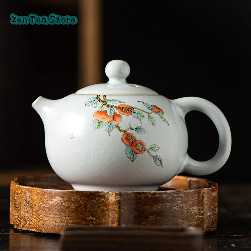 Persimmon Ruyi Moon White Ru Kiln Xishi Teapot Household Ceramic Kung Fu Ice Crack Glaze Single Pot Small Tea Infuser Tea Set