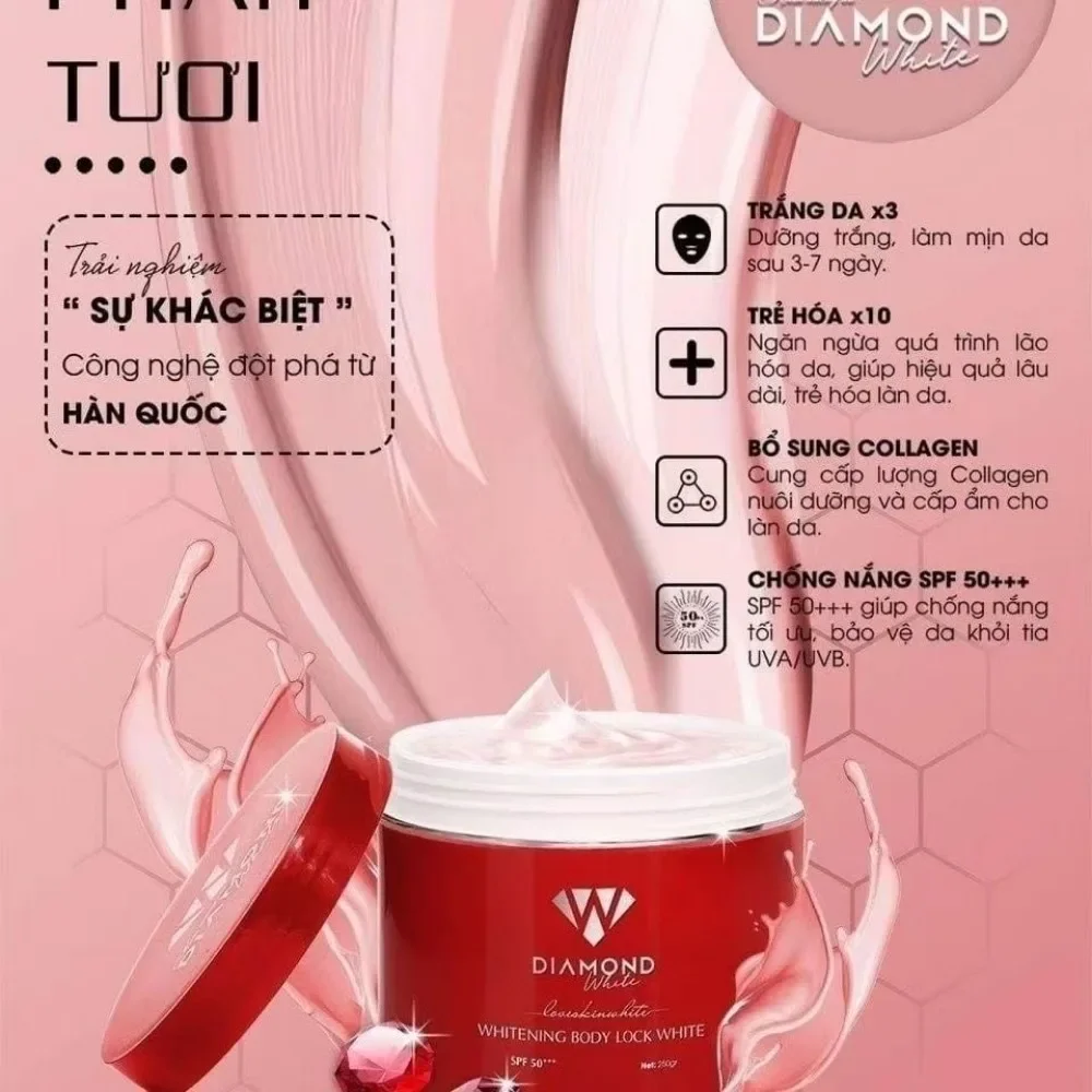 Body Ngoc Trinh Diamond White Chinh Hang Whitening Body , Brightening, Moisturizing and Sunscreen Extreme Strong Lightening