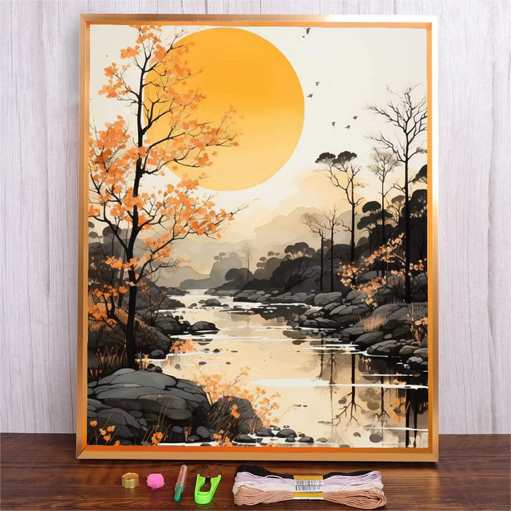 

Landscape Cross Stitch Living Room Fashionable DIY Embroidery Kits 11CT 14CT Printed Needlework Cotton Thread Set Handicraft