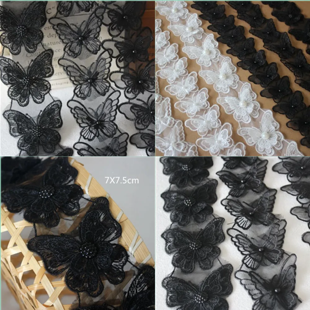 1 Yard Black White Butterfly Bowknot Embroidered Lace Trim Ribbon Fabric Sewing Craft Patchwork Handmade For Costume Decoration