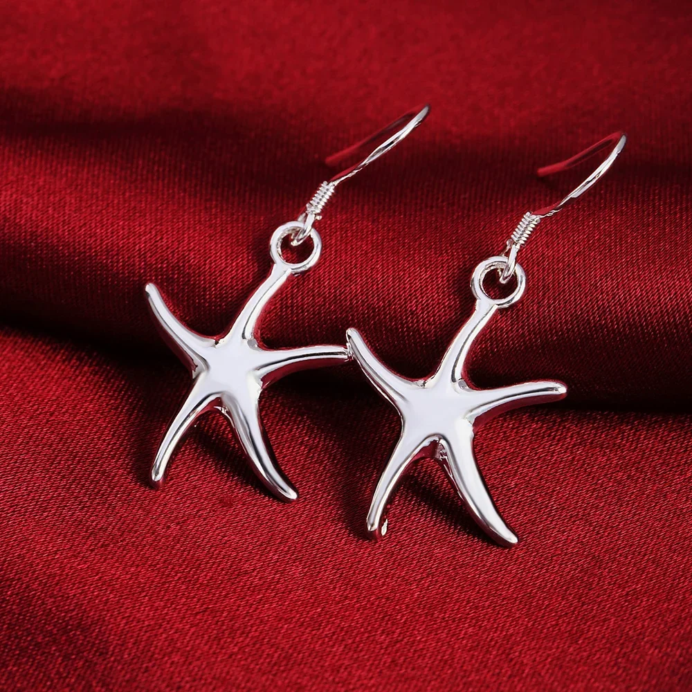 Hot Sale solid 925 Sterling Silver Hyperbole starfish Earrings for Women Fashion party wedding accessories Holiday Gifts Jewelry