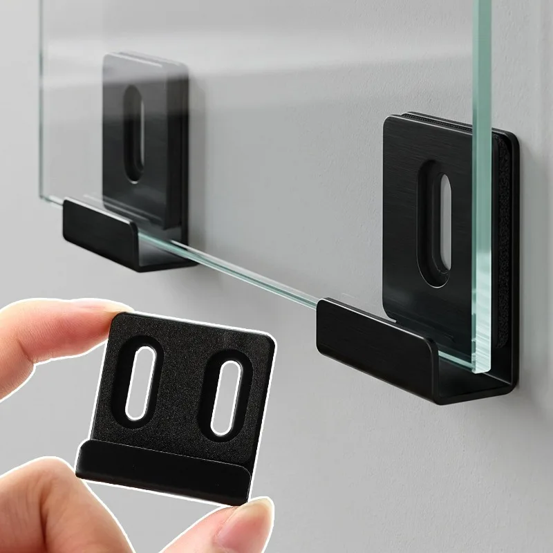 304 Stainless Steel Mirror Stand Single/Double Hole Metal Mirror Clip Hooks for Wall Mounting Organization with Expansion Screws