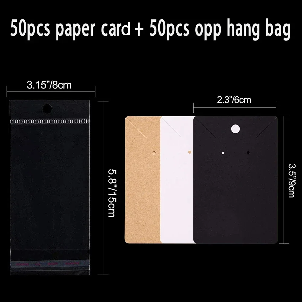 Cartões de exibição de colar de cartões de brinco com sacos 50pcs cartões de exibição de brinco 50pcs sacos auto-selados etiquetas de papel kraft para jóias diy