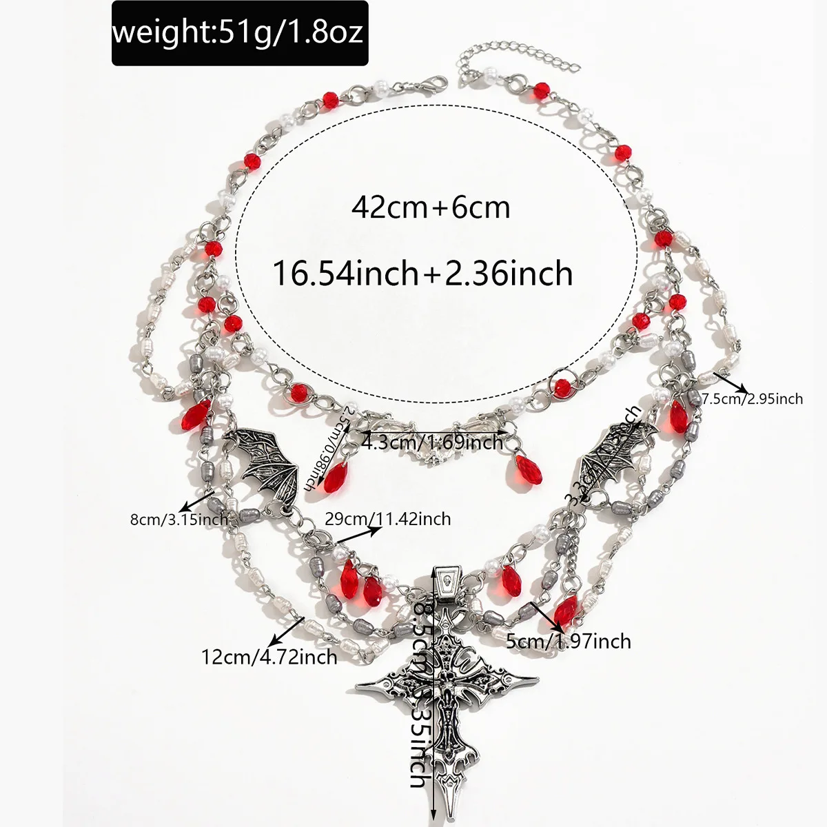 

Halloween Necklace for Party Dark Cross Angel Wing Pendant, Heavy Metal Chunky Chain Black Plated Gothic Punk Accessories Unisex