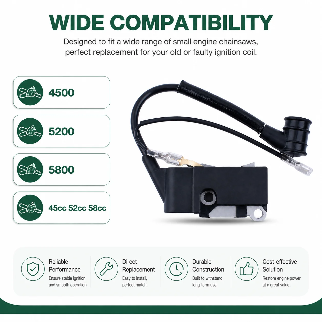 Ignition Coil Module Magneto Replacement for 45cc 52cc 58cc Chinese Chainsaw 4500 5200 5800 Saw Engine Spare Parts Accessories