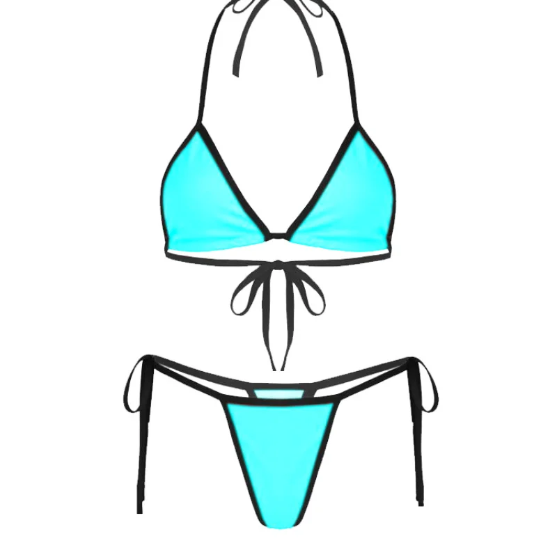 Women Sexy Bikini Lace-Up Hanging Neck Swimsuit Contrasting Colors Low Waist Brazilian Bathing Suit Biquinis Feminino Swimwear