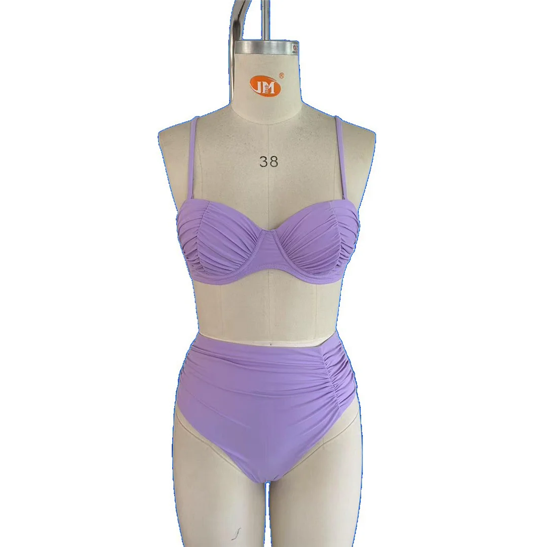S - XXL, geraffter, mit Bügel verstärkter Damen-Badeanzug, hoch geschnittener Bikini, zweiteiliges Bikini-Set, Badebekleidung, Badeanzug, Modell V7441. – Detail 8