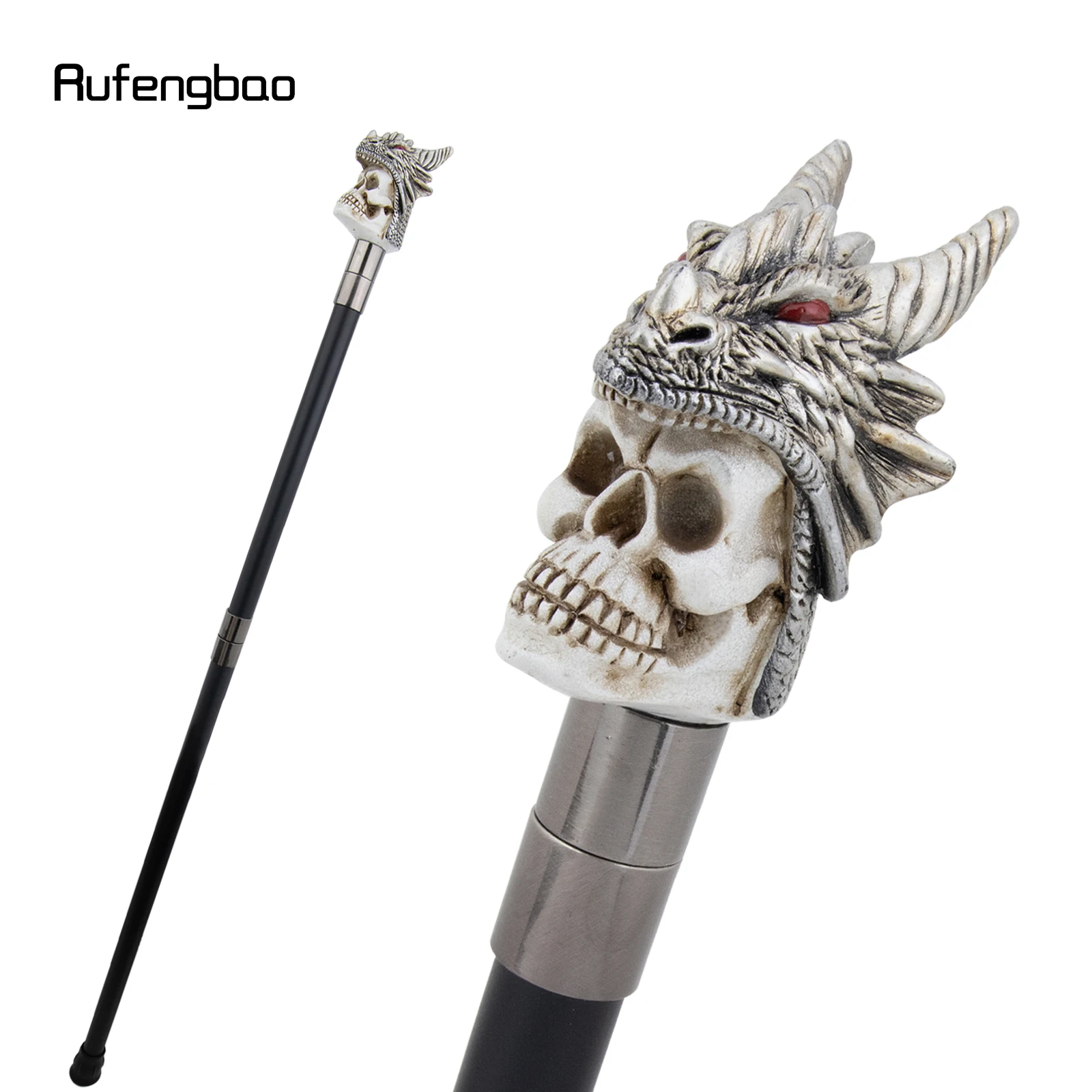 Silver Resin Skull Dragon Head Walking Cane Fashion Decorative Steel Stick Gentleman Elegant Cosplay Cane Knob Crosier 94cm view 3