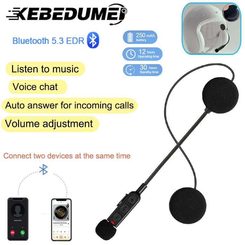 BT30 블루투스 5.3 오토바이 헬멧 헤드셋, 무선 라이딩 헤드폰, 간섭 방지 핸즈프리 이어폰, 음성 어시스턴트 포함