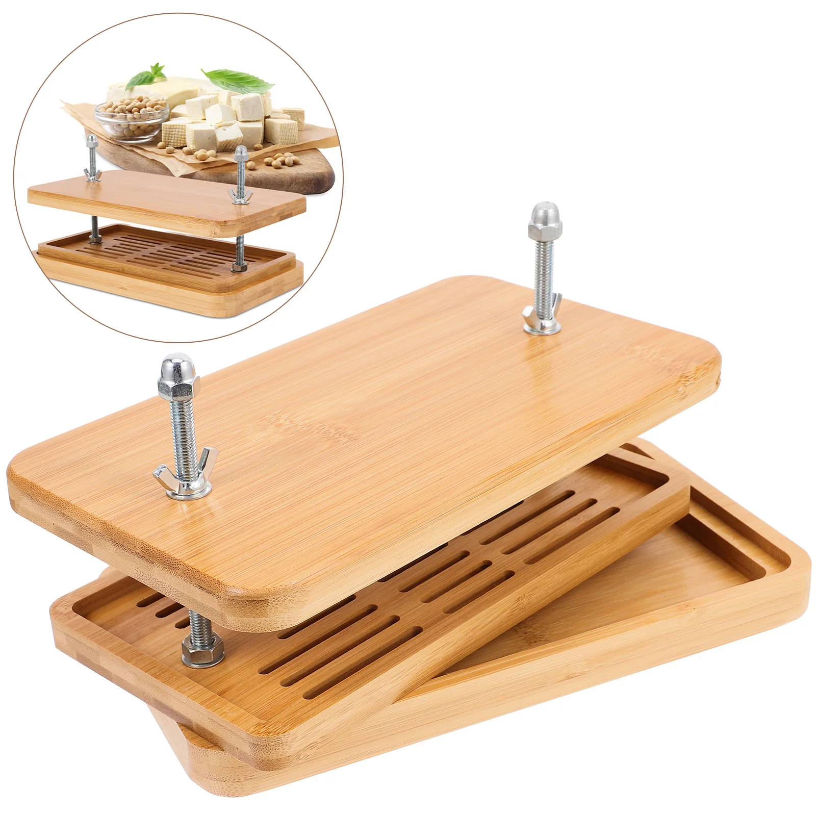 

1pc Tofu Press Bamboo Maker Kitchen Tool Soybean Curd Mold Filter Strainer DIY Triple Layer Drainage Tray Water Separator